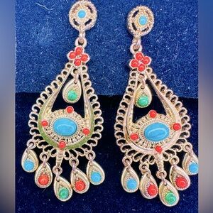 R.J. GRAZIANO Light Gold w/ Turquoise Chandelier Earrings